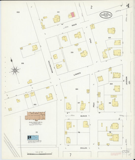 Sanborn Fire Insurance Map from Corinth, Alcorn County, Mississippi (1909), Sheet #0004 - Historic Sanborn Fire Insurance Map Print, vintage old map wall art, antique decor, genealogy gift, Mississippi Mississippi map