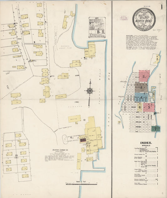 Sanborn Fire Insurance Map from North Bend, Coos County, Oregon (1911), Sheet #0001 - Historic Sanborn Fire Insurance Map Print, vintage old map wall art, antique decor, genealogy gift, Oregon Oregon map