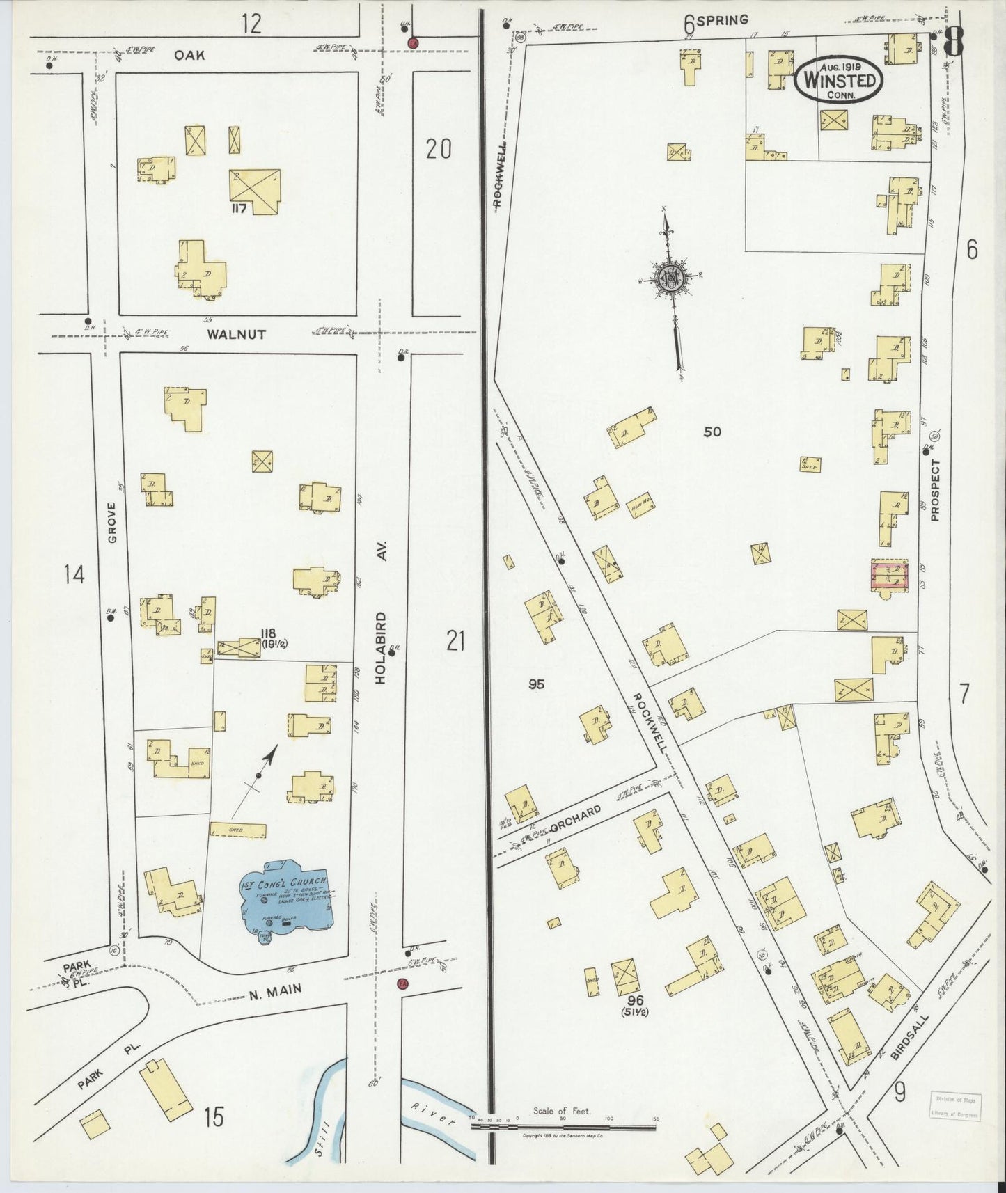 Sanborn Fire Insurance Map from Winsted, Litchfield County, Connecticut (1919), Sheet #0008 - Complete Map Set gallery image, historic Sanborn map, vintage wall art, Connecticut Connecticut