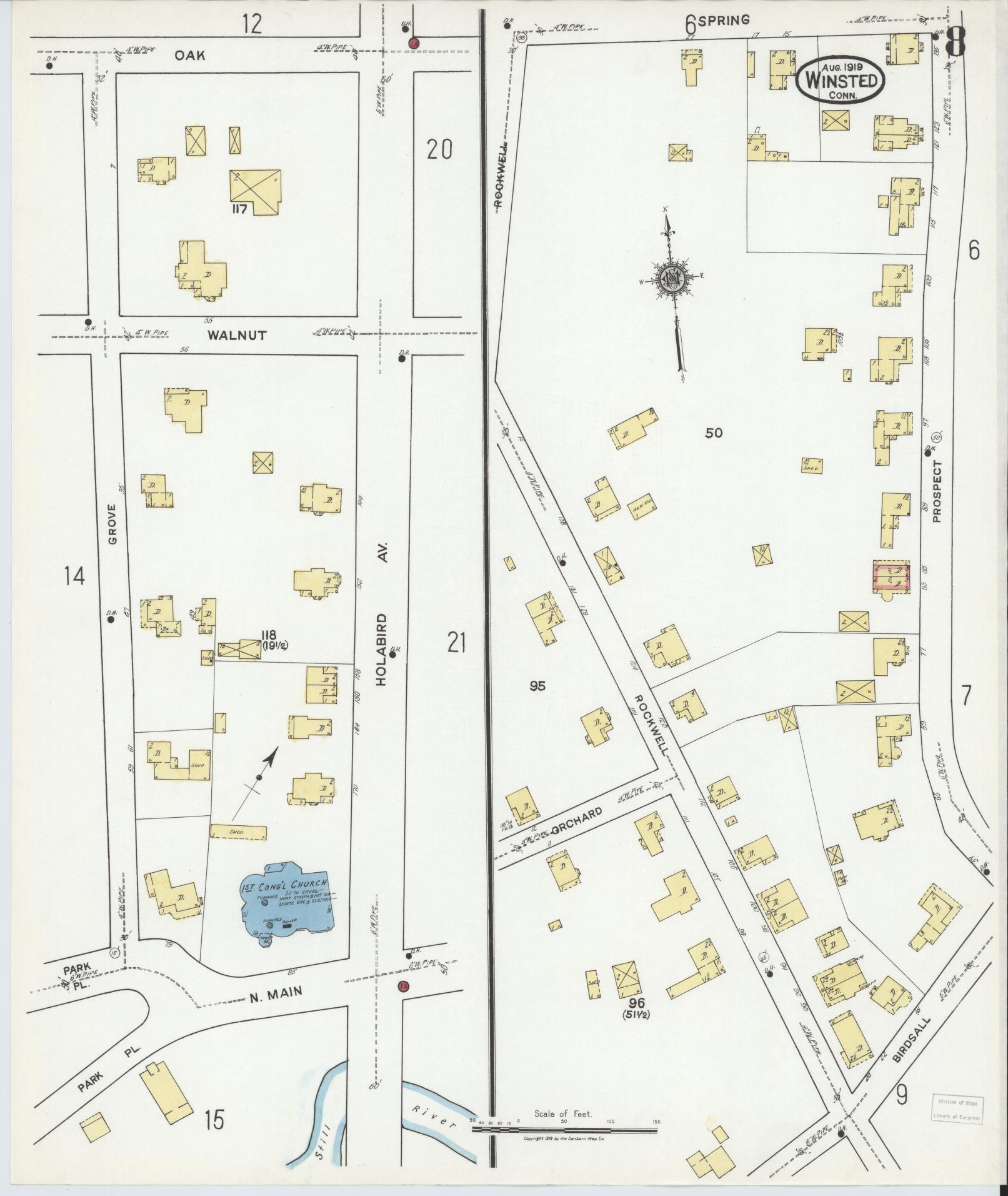 Sanborn Fire Insurance Map from Winsted, Litchfield County, Connecticut (1919), Sheet #0008 - Complete Map Set gallery image, historic Sanborn map, vintage wall art, Connecticut Connecticut