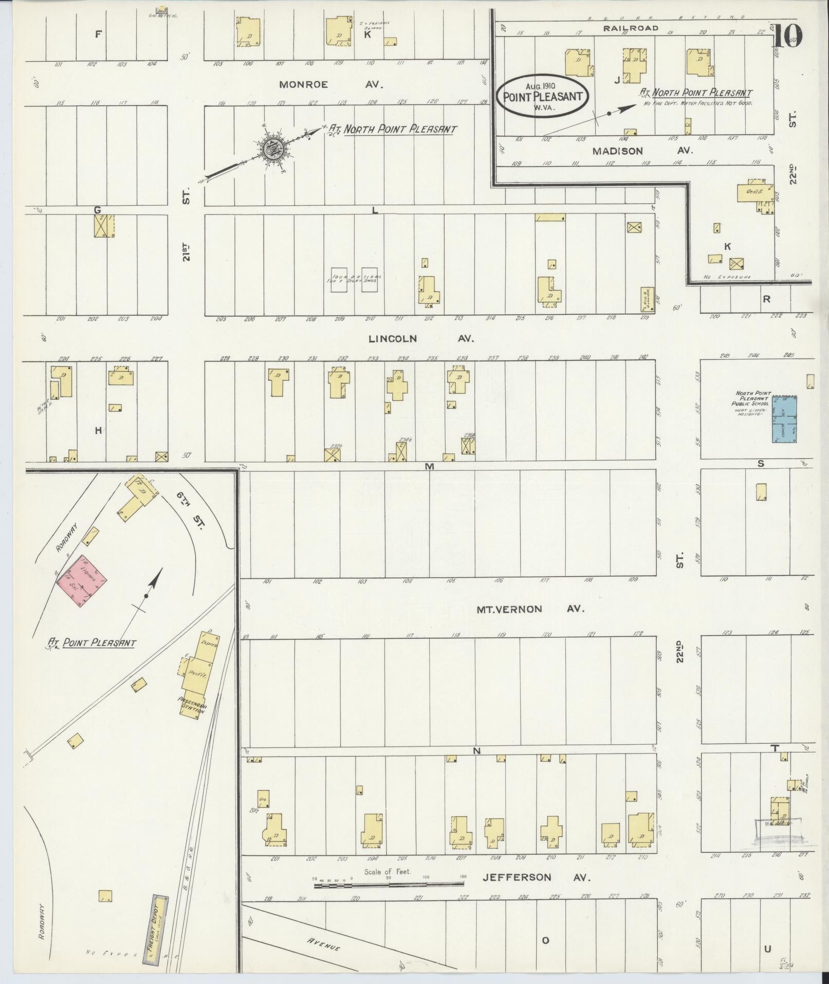 Sanborn Fire Insurance Map from Point Pleasant, Mason County, West Virginia (1910), Sheet #0010 - Complete Map Set gallery image, historic Sanborn map, vintage wall art, West Virginia West Virginia