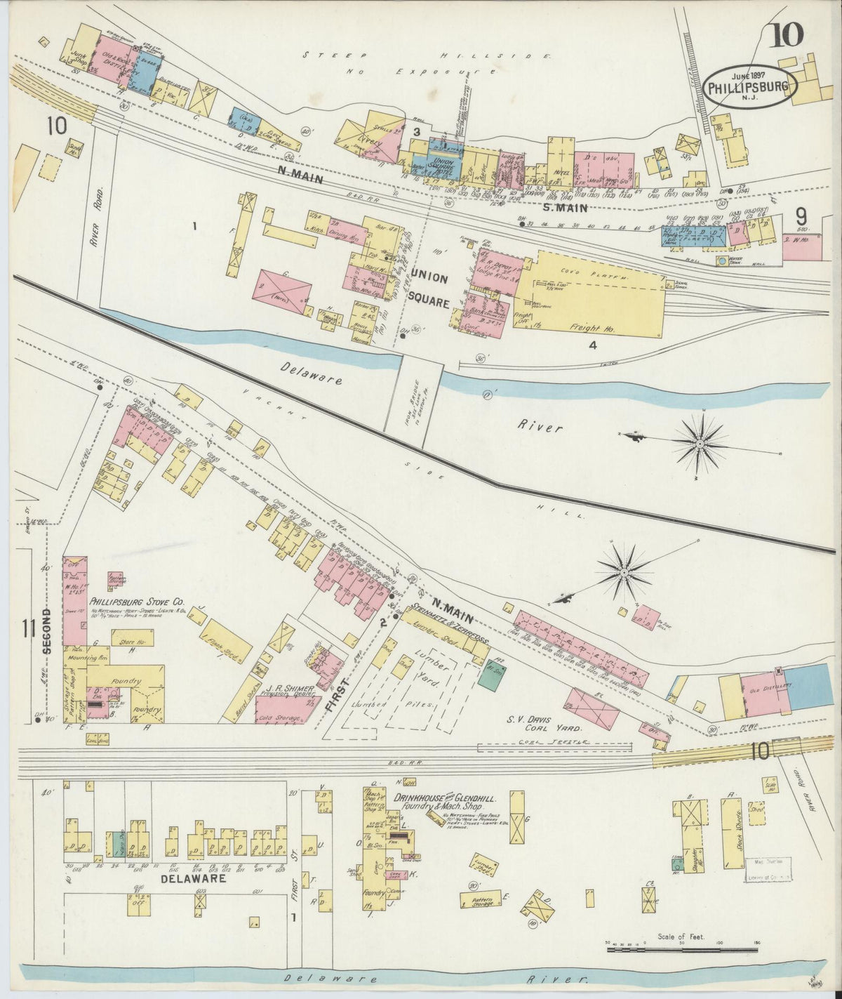 Sanborn Fire Insurance Map from Phillipsburg, Warren County, New Jersey (1897), Sheet #0010 - Complete Map Set gallery image, historic Sanborn map, vintage wall art, New Jersey New Jersey