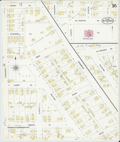 Sanborn Fire Insurance Map from Mount Vernon, Jefferson County, Illinois (1908), Sheet #0016 - Complete Map Set gallery image, historic Sanborn map, vintage wall art, Illinois Illinois