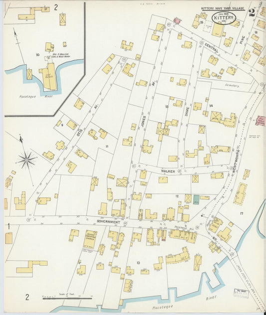 Sanborn Fire Insurance Map from Kittery, York County, Maine (1904), Sheet #0002 - Historic Sanborn Fire Insurance Map Print, vintage old map wall art, antique decor, genealogy gift, Maine Maine map