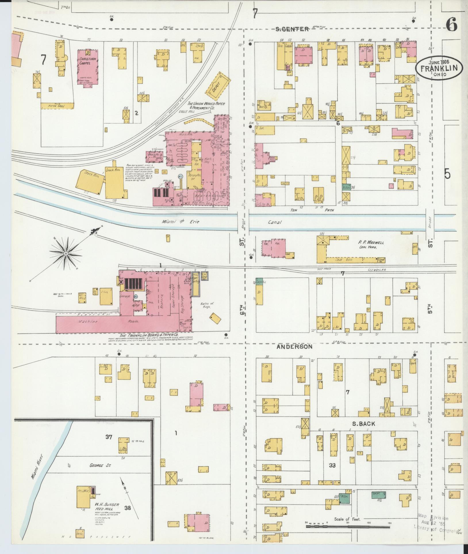 Sanborn Fire Insurance Map from Franklin, Warren County, Ohio (1905), Sheet #0006 - Historic Sanborn Fire Insurance Map Print, vintage old map wall art, antique decor, genealogy gift, Ohio Ohio map