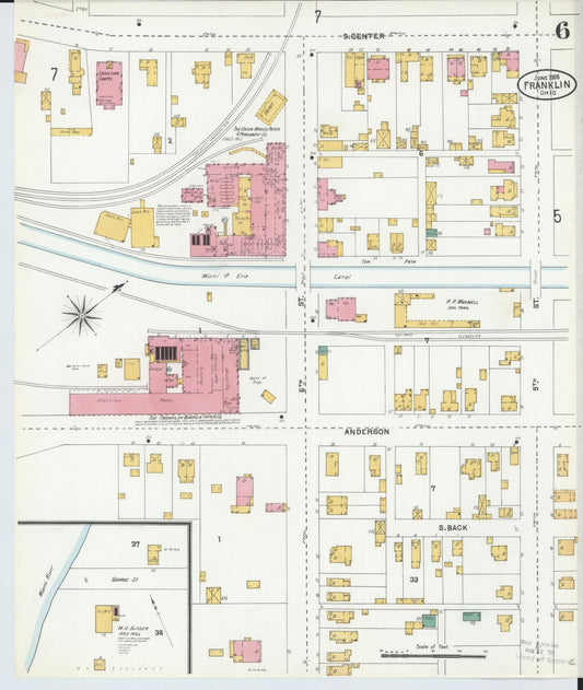 Sanborn Fire Insurance Map from Franklin, Warren County, Ohio (1905), Sheet #0006 - Historic Sanborn Fire Insurance Map Print, vintage old map wall art, antique decor, genealogy gift, Ohio Ohio map
