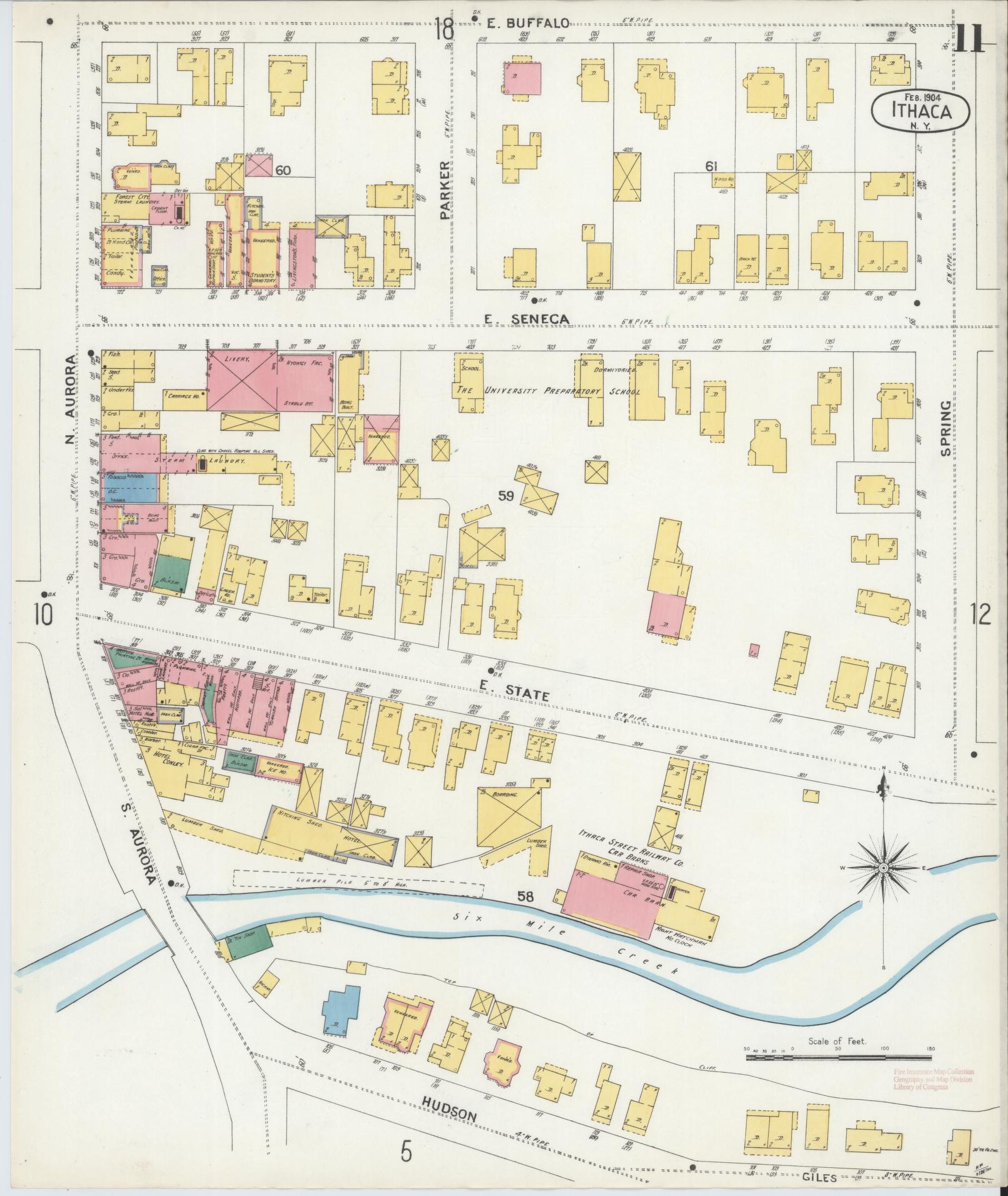 Sanborn Fire Insurance Map from Ithaca, Tompkins County, New York (1904), Sheet #0011 - Historic Sanborn Fire Insurance Map Print, vintage old map wall art, antique decor, genealogy gift, New York New York map