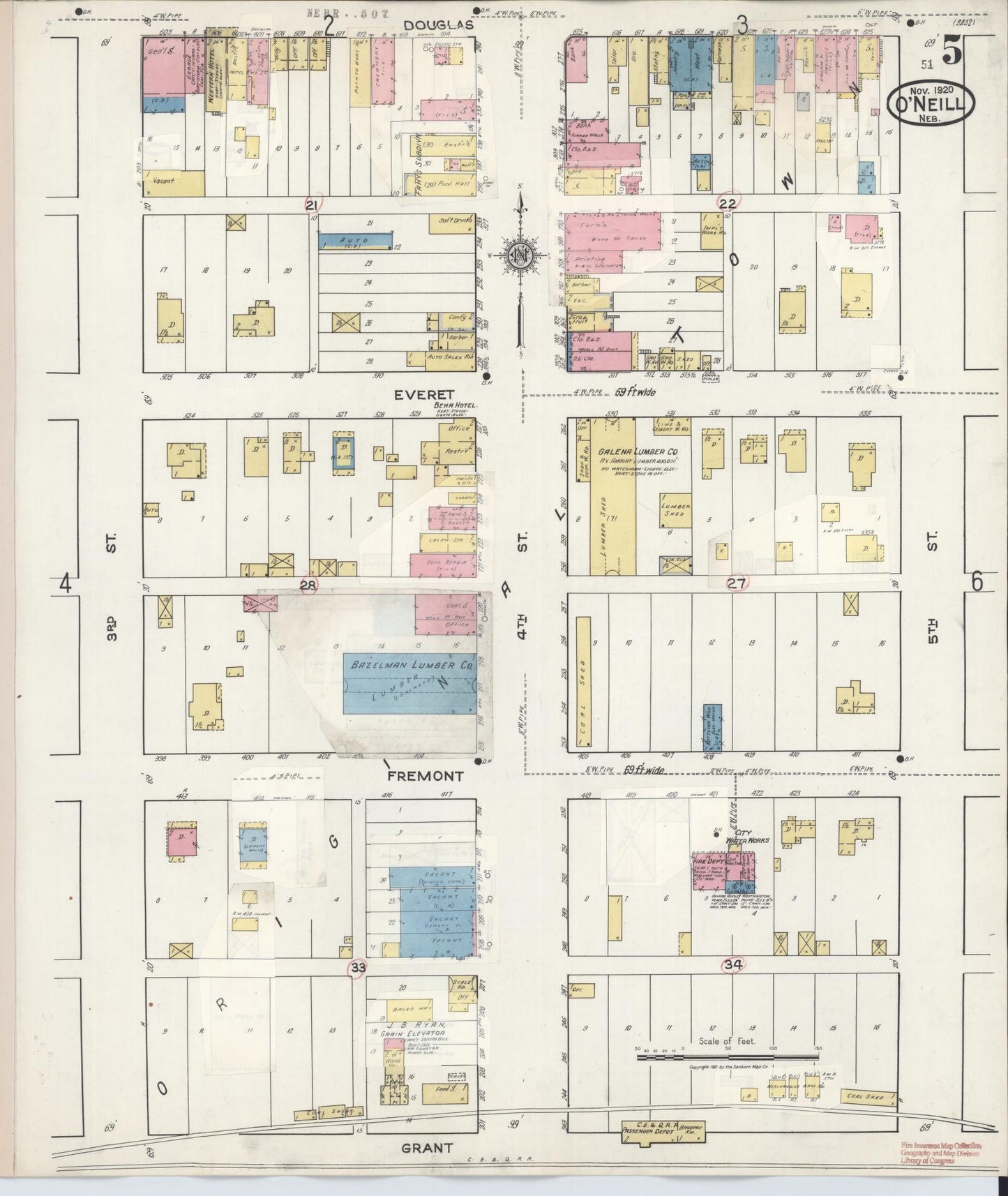Sanborn Fire Insurance Map from O'Neill, Holt County, Nebraska (1932), Sheet #0005 - Historic Sanborn Fire Insurance Map Print, vintage old map wall art, antique decor, genealogy gift, Nebraska Nebraska map