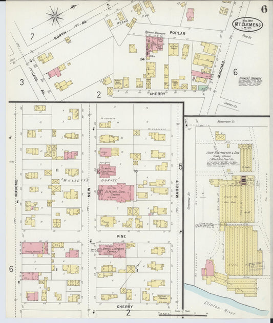 Sanborn Fire Insurance Map from Mount Clemens, Macomb County, Michigan (1897), Sheet #0006 - Historic Sanborn Fire Insurance Map Print, vintage old map wall art, antique decor, genealogy gift, Michigan Michigan map
