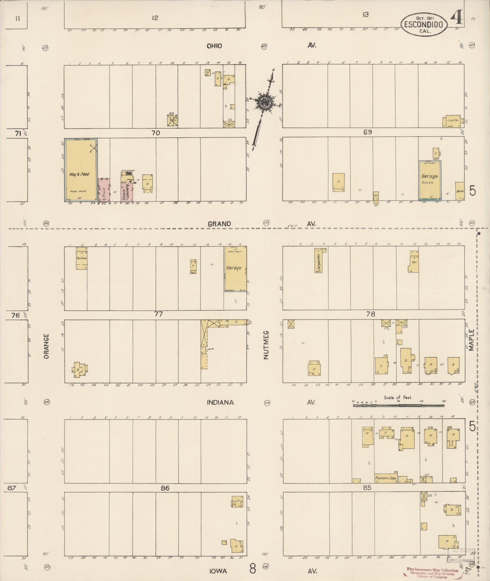 Sanborn Fire Insurance Map from Escondido, San Diego County, California (1911), Sheet #0004 - Historic Sanborn Fire Insurance Map Print, vintage old map wall art, antique decor, genealogy gift, California California map