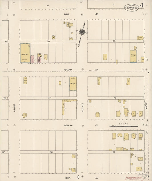 Sanborn Fire Insurance Map from Escondido, San Diego County, California (1911), Sheet #0004 - Historic Sanborn Fire Insurance Map Print, vintage old map wall art, antique decor, genealogy gift, California California map