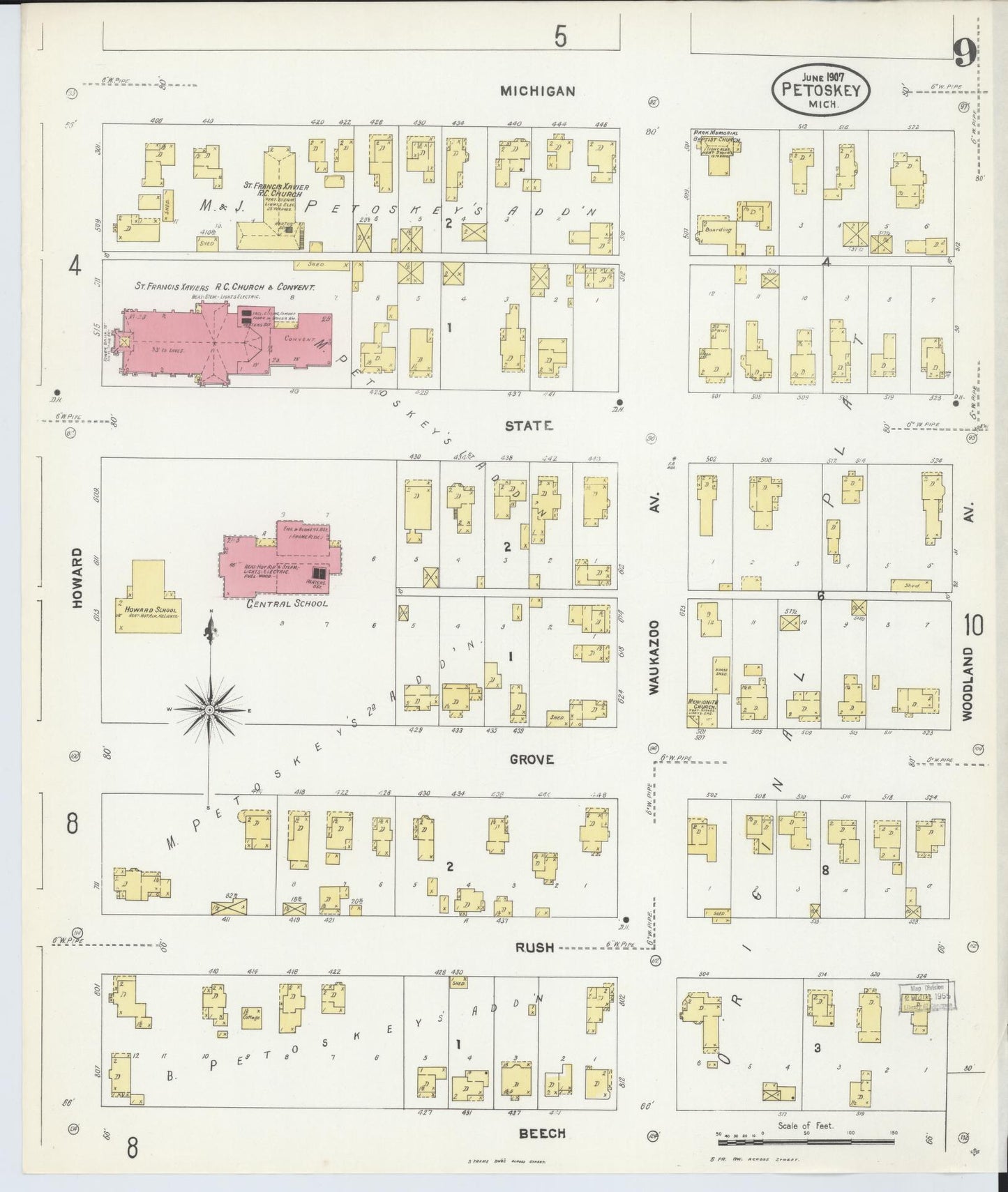 Sanborn Fire Insurance Map from Petoskey, Emmet County, Michigan (1907), Sheet #0009 - Complete Map Set gallery image, historic Sanborn map, vintage wall art, Michigan Michigan