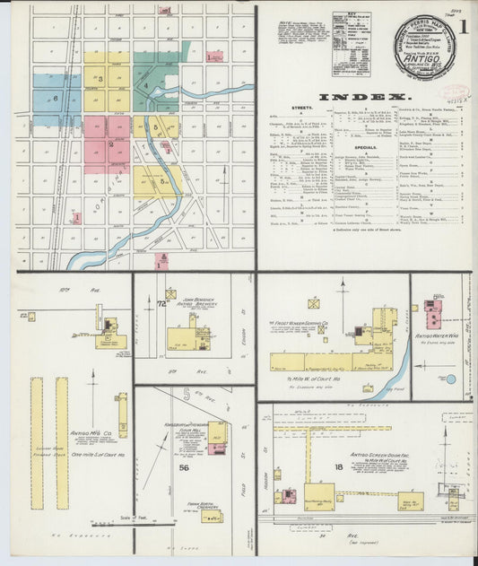 Sanborn Fire Insurance Map from Antigo, Langlade County, Wisconsin (1892), Sheet #0001 - Historic Sanborn Fire Insurance Map Print, vintage old map wall art, antique decor, genealogy gift, Wisconsin Wisconsin map