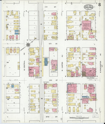 Sanborn Fire Insurance Map from Ashland, Boyd County, Kentucky (1920), Sheet #0008 - Complete Map Set gallery image, historic Sanborn map, vintage wall art, Kentucky Kentucky