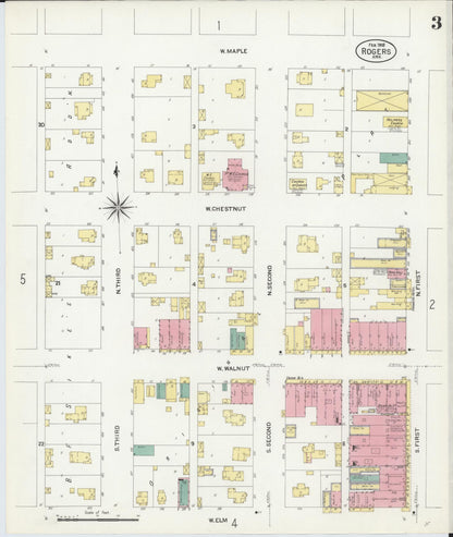 Sanborn Fire Insurance Map from Rogers, Benton County, Arkansas (1908), Sheet #0003 - Complete Map Set gallery image, historic Sanborn map, vintage wall art, Arkansas Arkansas