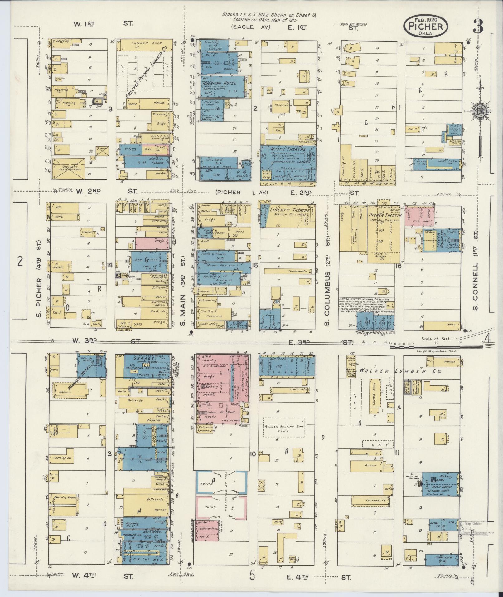 Sanborn Fire Insurance Map from Picher, Ottawa County, Oklahoma (1920), Sheet #0003 - Complete Map Set gallery image, historic Sanborn map, vintage wall art, Oklahoma Oklahoma