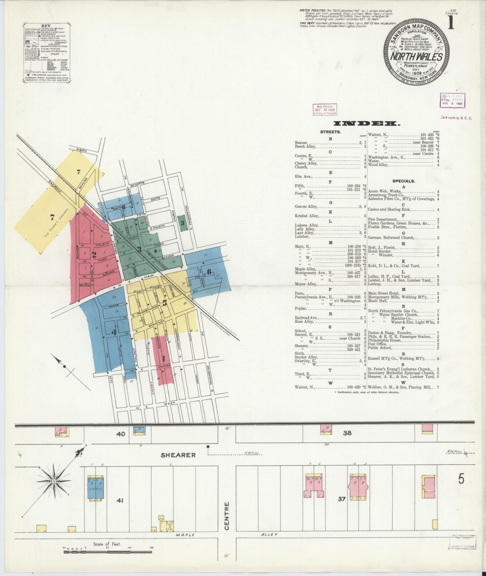 Sanborn Fire Insurance Map from North Wales, Montgomery County, Pennsylvania (1909), Sheet #0001 - Complete Map Set gallery image, historic Sanborn map, vintage wall art, Pennsylvania Pennsylvania