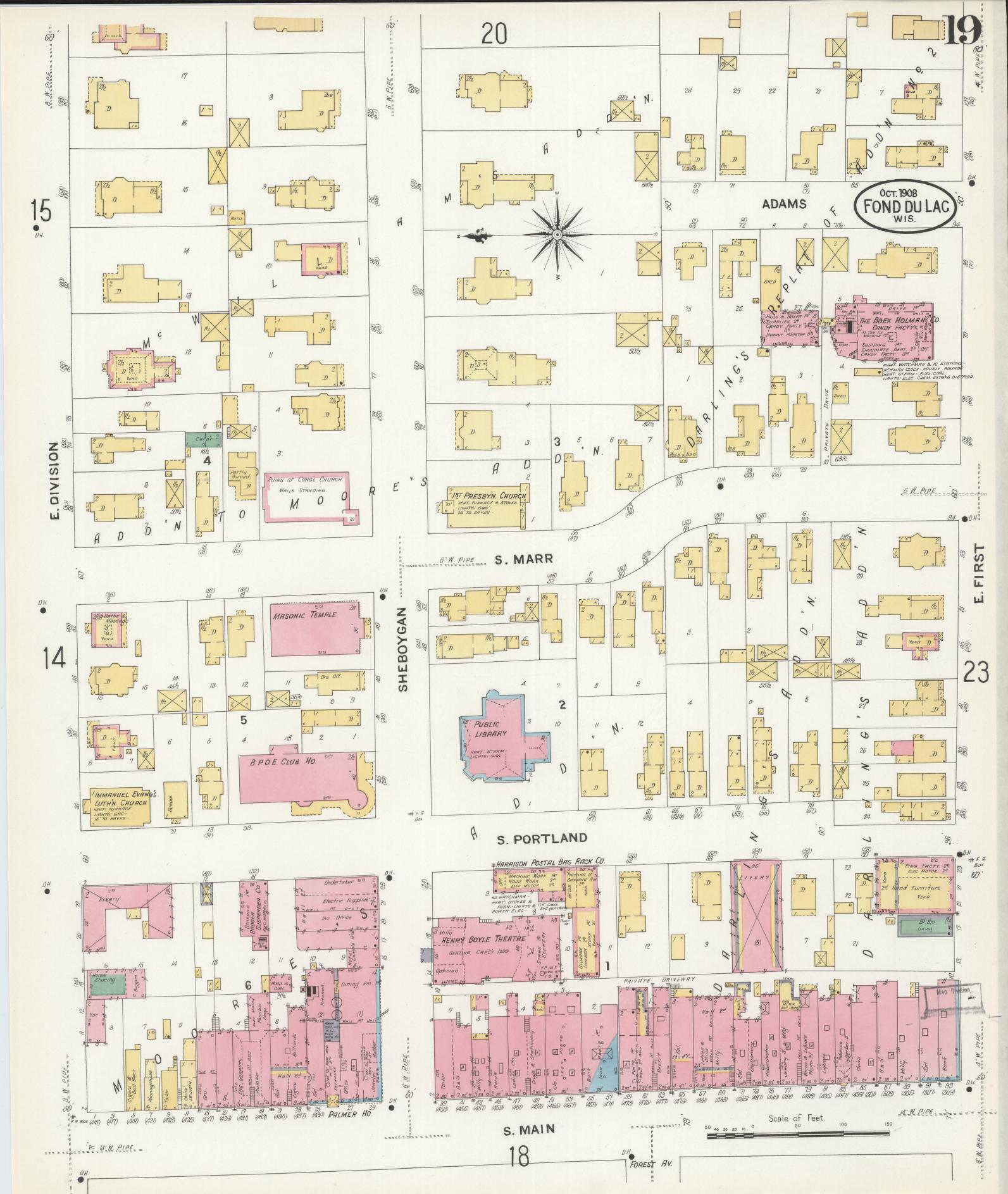 Sanborn Fire Insurance Map from Fond du Lac, Fond du Lac County, Wisconsin (1908), Sheet #0019 - Complete Map Set gallery image, historic Sanborn map, vintage wall art, Wisconsin Wisconsin