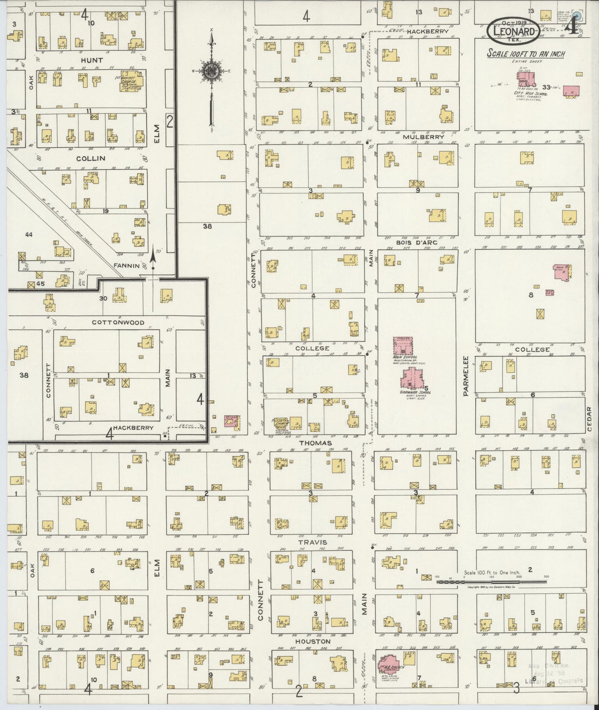 Sanborn Fire Insurance Map from Leonard, Fannin County, Texas (1919), Sheet #0004 - Complete Map Set gallery image, historic Sanborn map, vintage wall art, Texas Texas