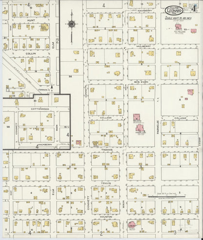 Sanborn Fire Insurance Map from Leonard, Fannin County, Texas (1919), Sheet #0004 - Complete Map Set gallery image, historic Sanborn map, vintage wall art, Texas Texas