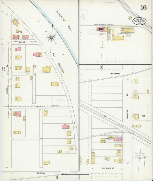 Sanborn Fire Insurance Map from Warren, Warren County, Pennsylvania (1904), Sheet #0016 - Historic Sanborn Fire Insurance Map Print, vintage old map wall art, antique decor, genealogy gift, Pennsylvania Pennsylvania map