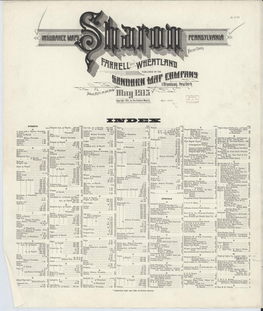 Sanborn Fire Insurance Map from Sharon, Mercer County, Pennsylvania (1915), Sheet #0001 - Historic Sanborn Fire Insurance Map Print, vintage old map wall art, antique decor, genealogy gift, Pennsylvania Pennsylvania map