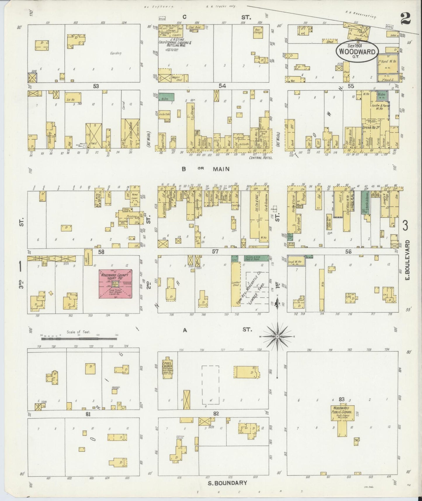 Sanborn Fire Insurance Map from Woodward, Woodward County, Oklahoma (1901), Sheet #0002 - Historic Sanborn Fire Insurance Map Print, vintage old map wall art, antique decor, genealogy gift, Oklahoma Oklahoma map