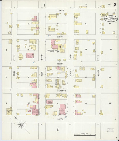 Sanborn Fire Insurance Map from Millersburg, Bourbon County, Kentucky (1897), Sheet #0003 - Complete Map Set gallery image, historic Sanborn map, vintage wall art, Kentucky Kentucky