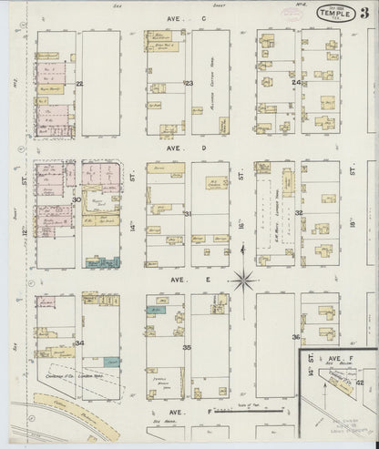Sanborn Fire Insurance Map from Temple, Bell County, Texas (1888), Sheet #0003 - Complete Map Set gallery image, historic Sanborn map, vintage wall art, Texas Texas