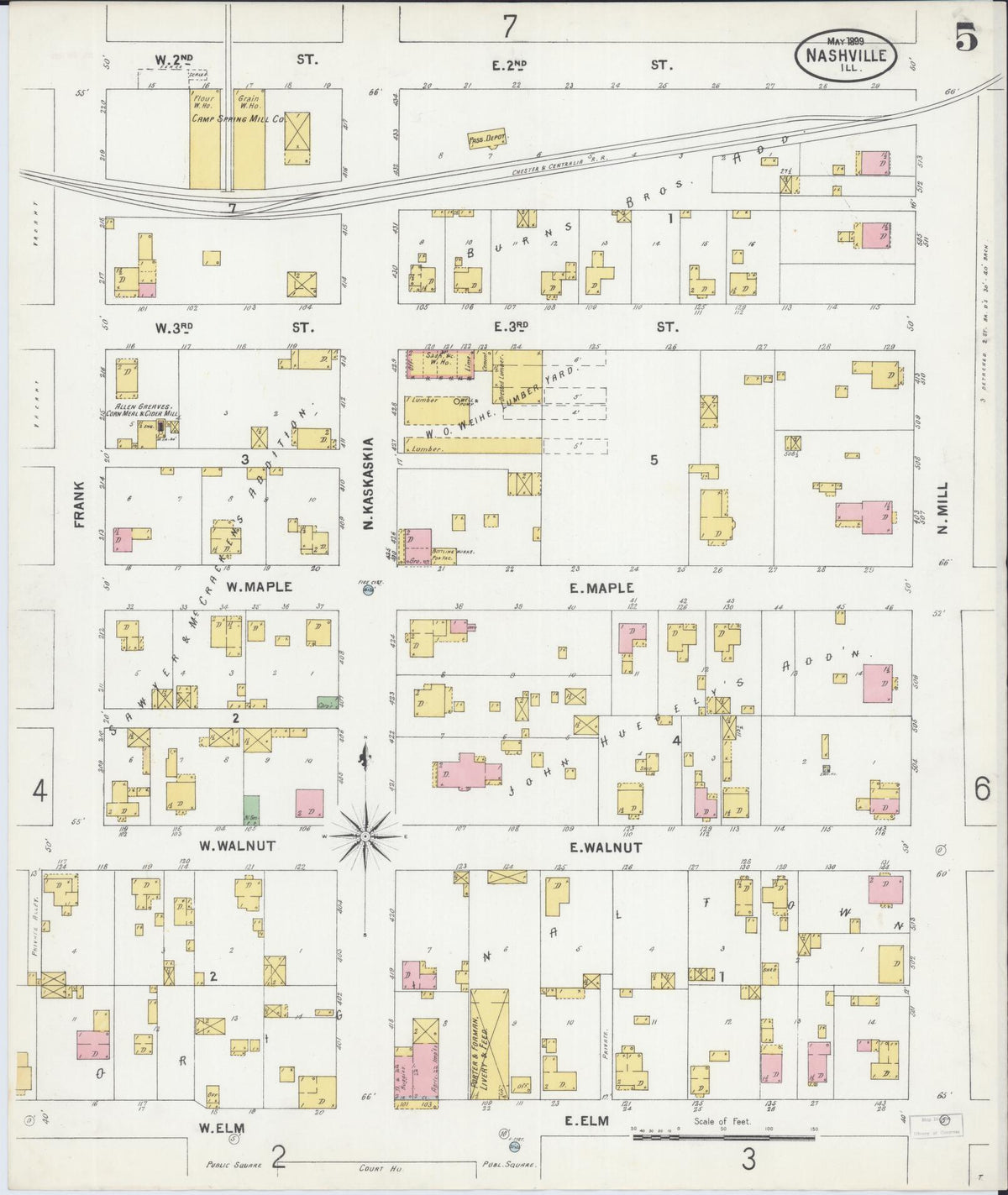 Sanborn Fire Insurance Map from Nashville, Washington County, Illinois (1899), Sheet #0005 - Complete Map Set gallery image, historic Sanborn map, vintage wall art, Illinois Illinois