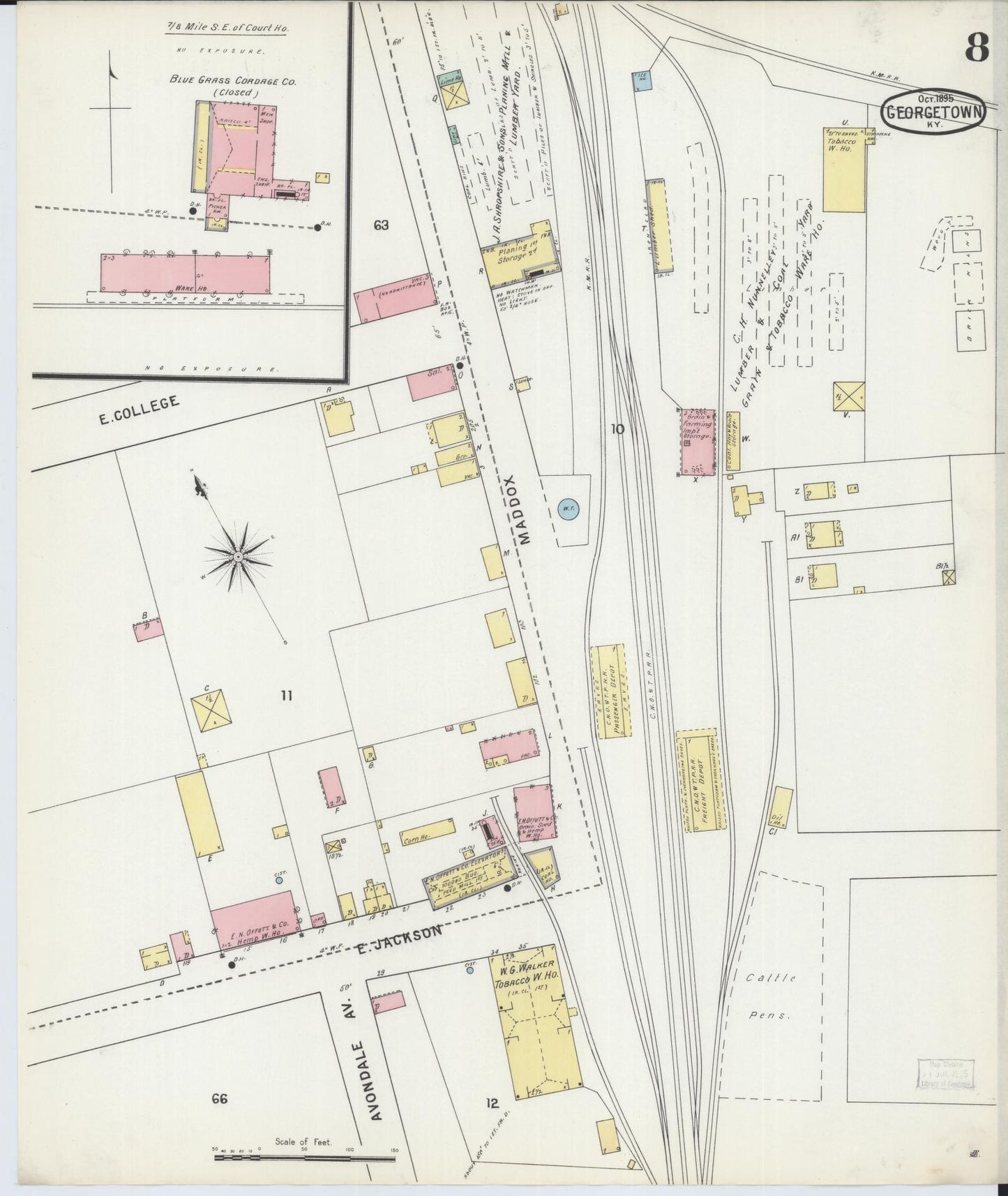 Sanborn Fire Insurance Map from Georgetown, Scott County, Kentucky (1895), Sheet #0008 - Complete Map Set gallery image, historic Sanborn map, vintage wall art, Kentucky Kentucky
