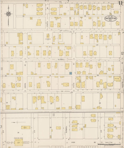 Sanborn Fire Insurance Map from Bremerton, Kitsap County, Washington (1918), Sheet #0011 - Complete Map Set gallery image, historic Sanborn map, vintage wall art, Washington Washington