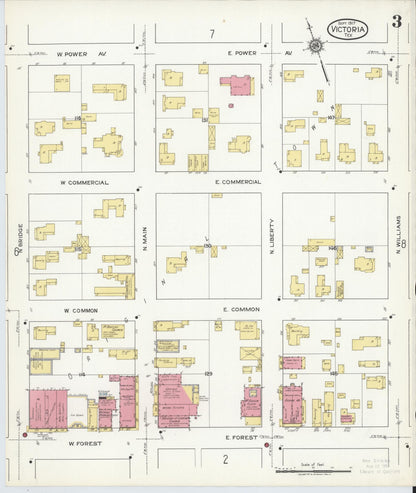 Sanborn Fire Insurance Map from Victoria, Victoria County, Texas (1917), Sheet #0003 - Historic Sanborn Fire Insurance Map Print, vintage old map wall art, antique decor, genealogy gift, Texas Texas map