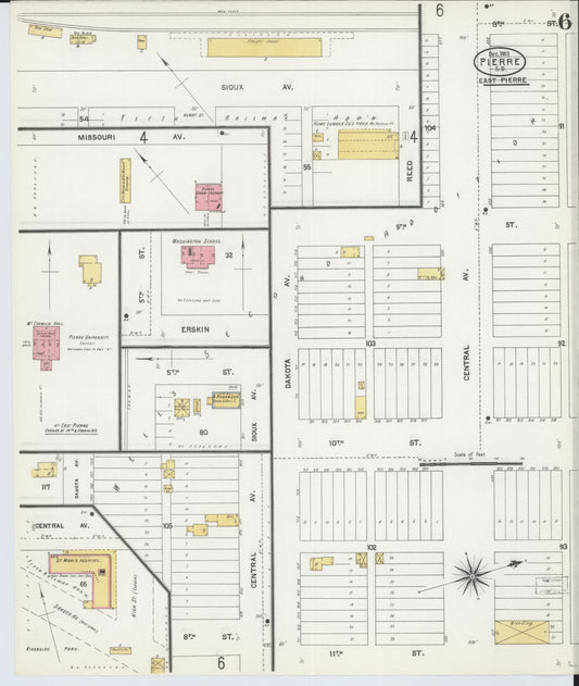 Sanborn Fire Insurance Map from Pierre, Hughes County, South Dakota (1903), Sheet #0006 - Historic Sanborn Fire Insurance Map Print, vintage old map wall art, antique decor, genealogy gift, South Dakota South Dakota map
