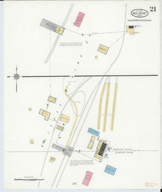 Sanborn Fire Insurance Map from Red Jacket, Houghton County, Michigan (1917), Sheet #0021 - Historic Sanborn Fire Insurance Map Print, vintage old map wall art, antique decor, genealogy gift, Michigan Michigan map