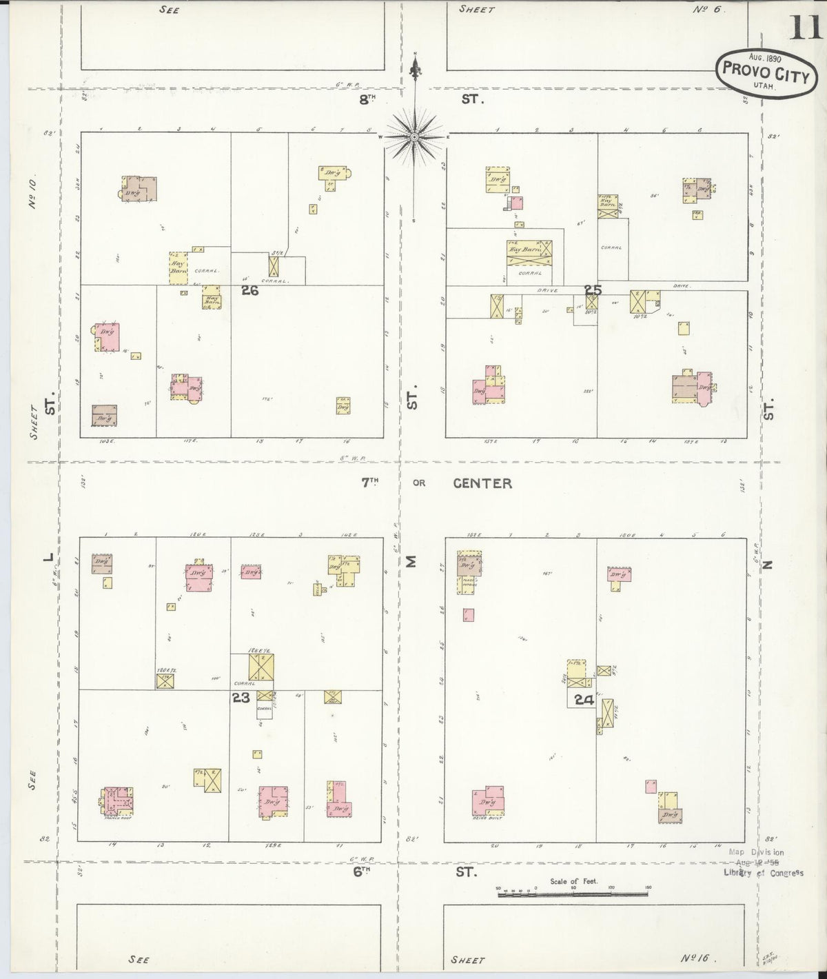 Sanborn Fire Insurance Map from Provo, Utah County, Utah (1890), Sheet #0011 - Historic Sanborn Fire Insurance Map Print, vintage old map wall art, antique decor, genealogy gift, Provo Utah map