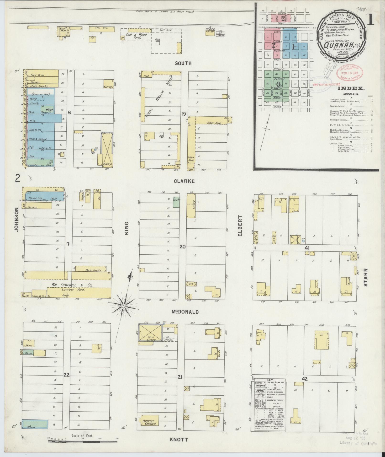 Sanborn Fire Insurance Map from Quanah, Hardeman County, Texas. (1898) – Historic Sanborn Fire Insurance Map Print