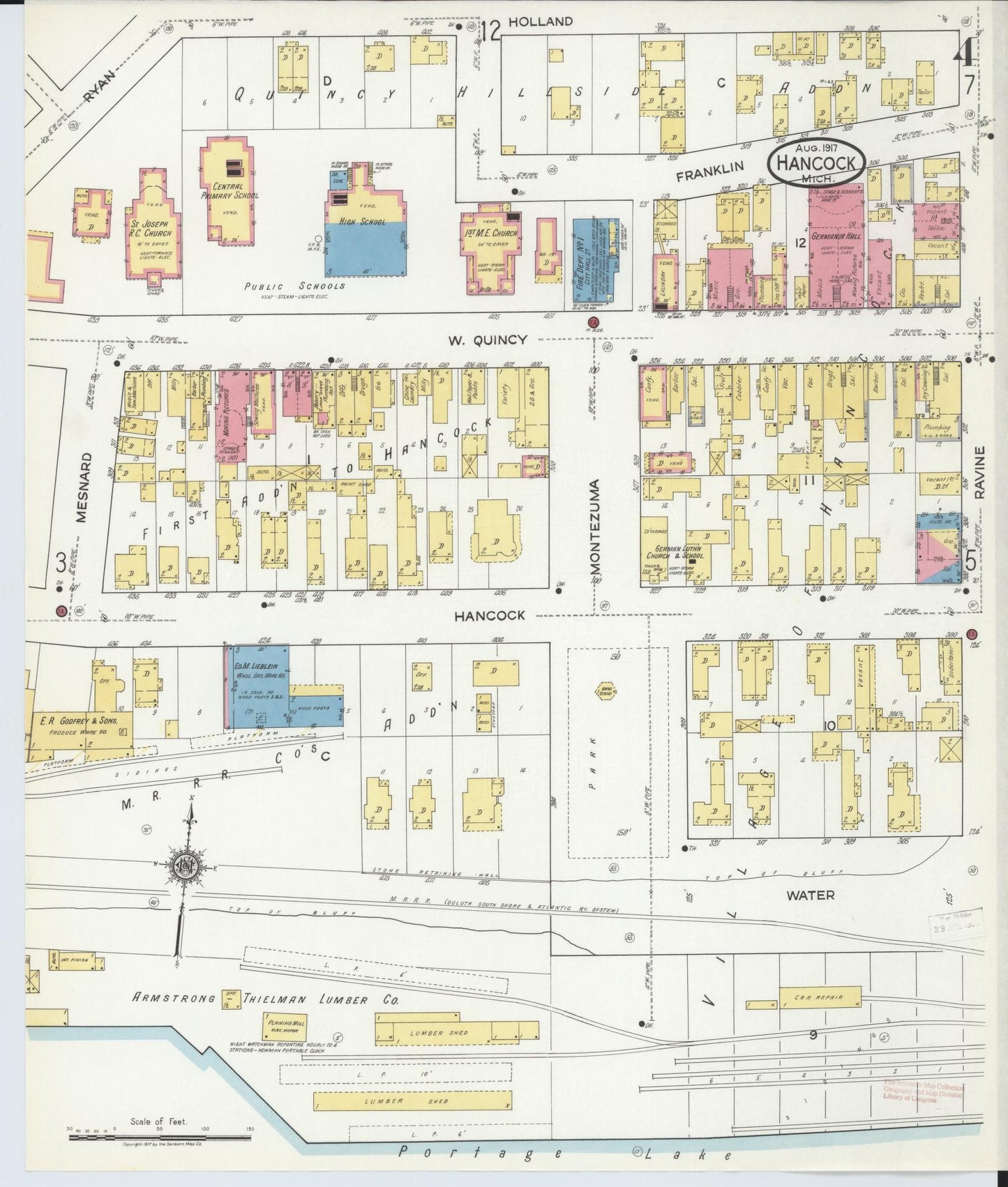 Sanborn Fire Insurance Map from Hancock, Houghton County, Michigan (1917), Sheet #0004 - Complete Map Set gallery image, historic Sanborn map, vintage wall art, Michigan Michigan