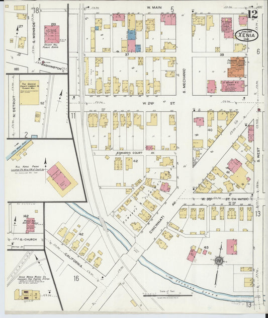 Sanborn Fire Insurance Map from Xenia, Greene County, Ohio (1919), Sheet #0012 - Historic Sanborn Fire Insurance Map Print, vintage old map wall art, antique decor, genealogy gift, Ohio Ohio map