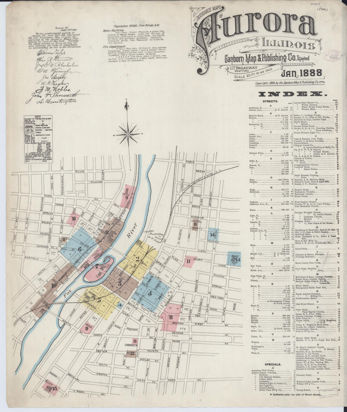 Sanborn Fire Insurance Map from Aurora, Kane County, Illinois (1888), Sheet #0001 - Complete Map Set gallery image, historic Sanborn map, vintage wall art, Illinois Illinois