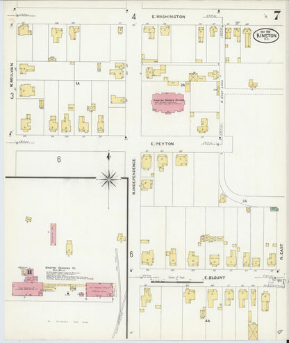 Sanborn Fire Insurance Map from Kinston, Lenoir County, North Carolina (1908), Sheet #0007 - Historic Sanborn Fire Insurance Map Print, vintage old map wall art, antique decor, genealogy gift, North Carolina North Carolina map