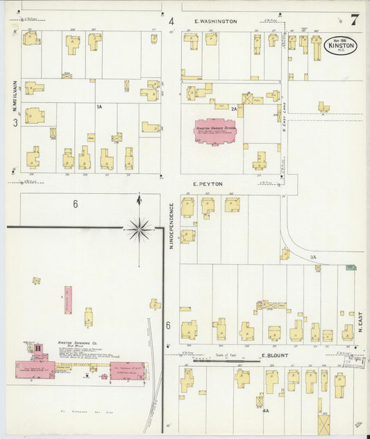 Sanborn Fire Insurance Map from Kinston, Lenoir County, North Carolina (1908), Sheet #0007 - Historic Sanborn Fire Insurance Map Print, vintage old map wall art, antique decor, genealogy gift, North Carolina North Carolina map