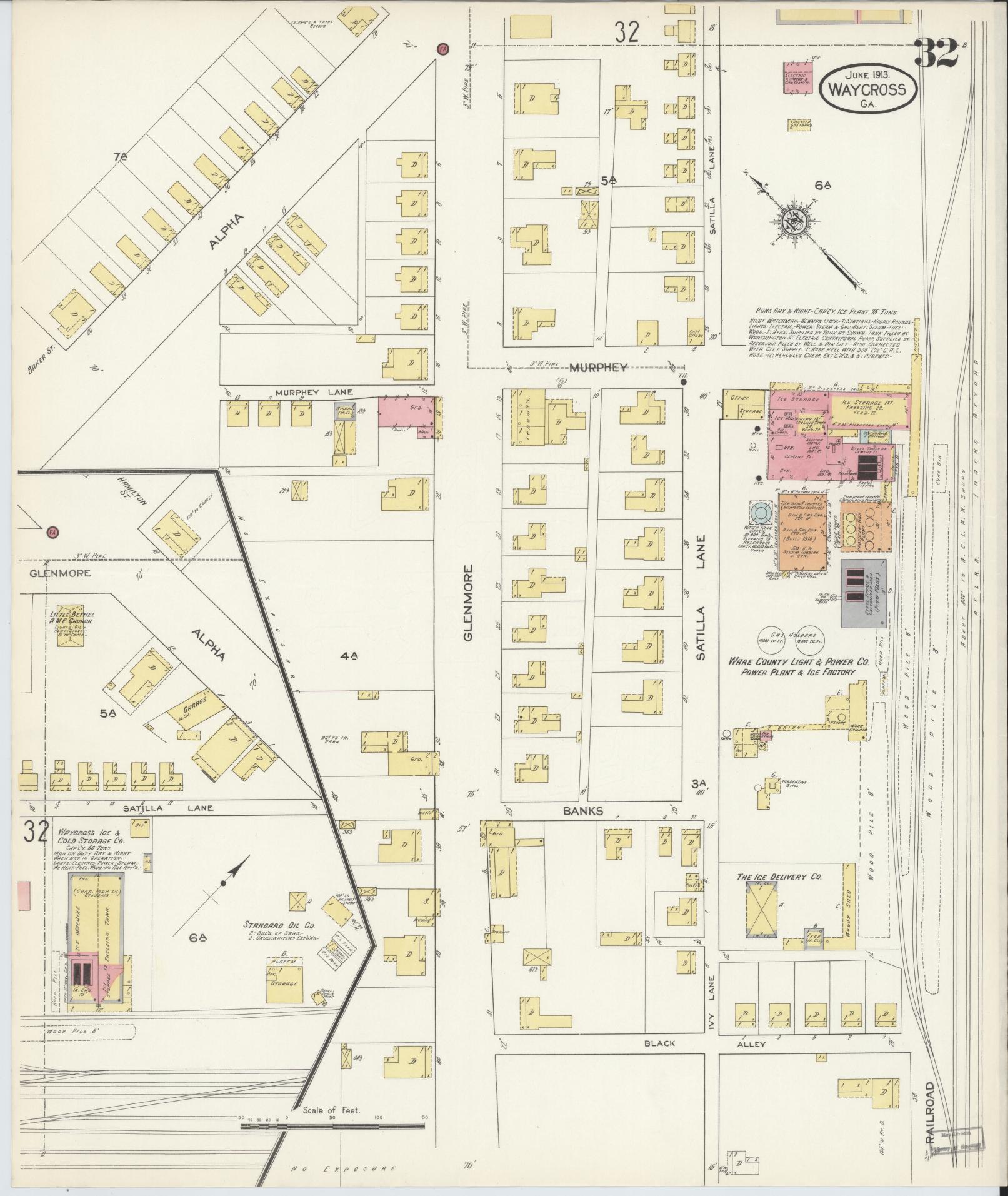 Sanborn Fire Insurance Map from Waycross, Ware County, Georgia (1913), Sheet #0032 - Complete Map Set gallery image, historic Sanborn map, vintage wall art, Georgia Georgia