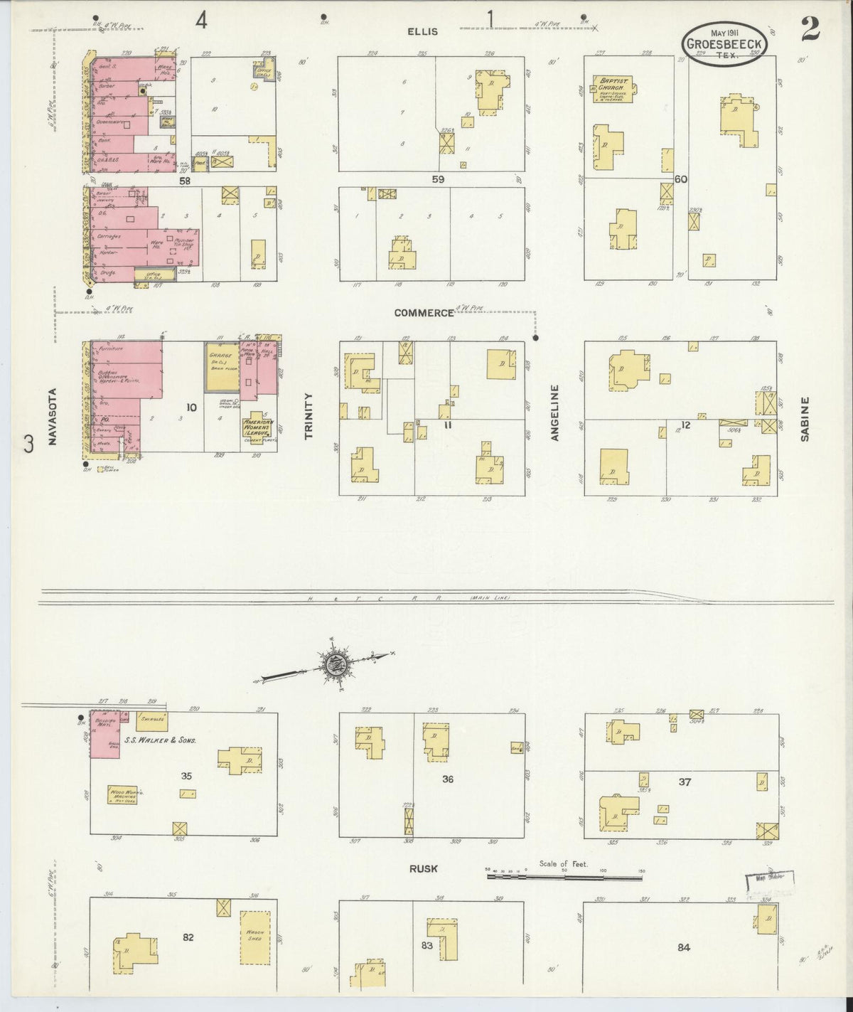 Sanborn Fire Insurance Map from Groesbeck, Limestone County, Texas (1911), Sheet #0002 - Historic Sanborn Fire Insurance Map Print, vintage old map wall art, antique decor, genealogy gift, Texas Texas map
