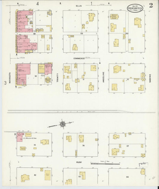 Sanborn Fire Insurance Map from Groesbeck, Limestone County, Texas (1911), Sheet #0002 - Historic Sanborn Fire Insurance Map Print, vintage old map wall art, antique decor, genealogy gift, Texas Texas map