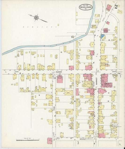 Sanborn Fire Insurance Map from Middleburg, Snyder County, Pennsylvania (1913), Sheet #0002 - Historic Sanborn Fire Insurance Map Print, vintage old map wall art, antique decor, genealogy gift, Pennsylvania Pennsylvania map