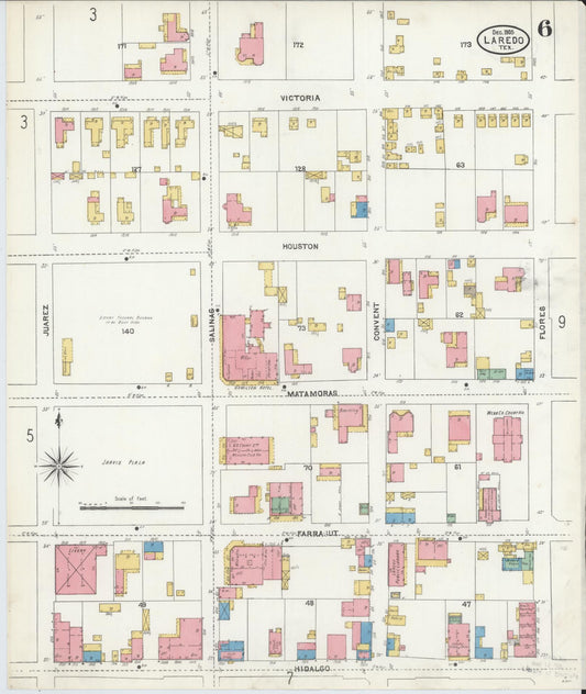 Sanborn Fire Insurance Map from Laredo, Webb County, Texas (1905), Sheet #0006 - Historic Sanborn Fire Insurance Map Print, vintage old map wall art, antique decor, genealogy gift, Texas Texas map