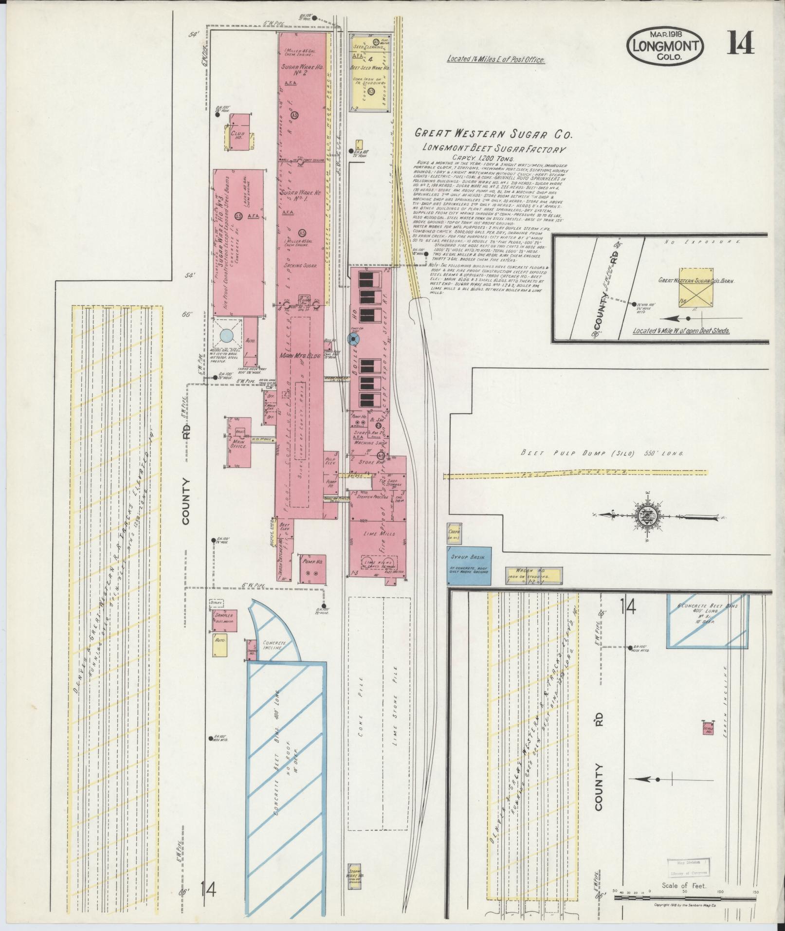 Sanborn Fire Insurance Map from Longmont, Boulder County, Colorado (1918), Sheet #0014 - Historic Sanborn Fire Insurance Map Print, vintage old map wall art, antique decor, genealogy gift, Colorado Colorado map