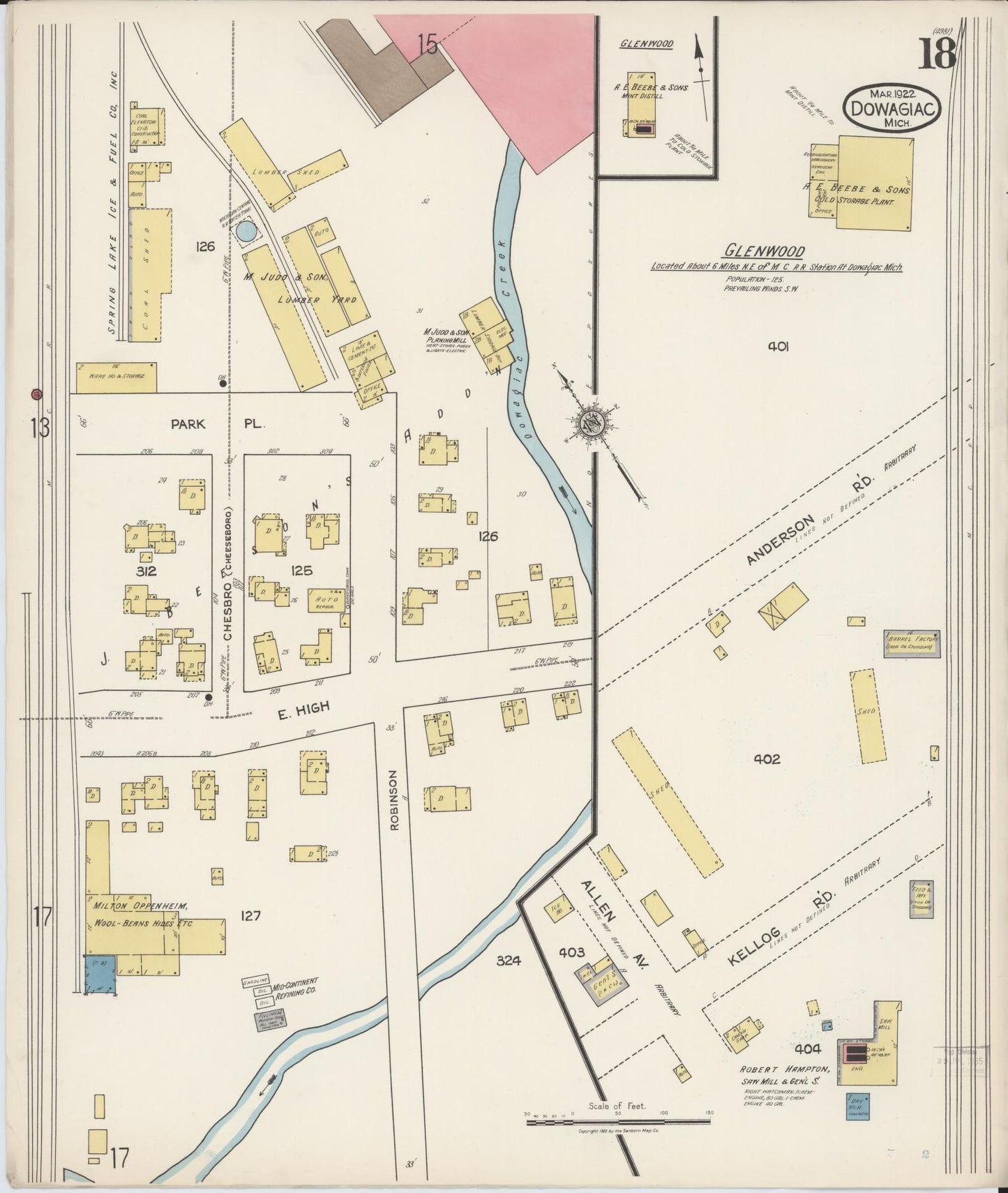 Sanborn Fire Insurance Map from Dowagiac, Cass County, Michigan (1922), Sheet #0018 - Historic Sanborn Fire Insurance Map Print, vintage old map wall art, antique decor, genealogy gift, Michigan Michigan map