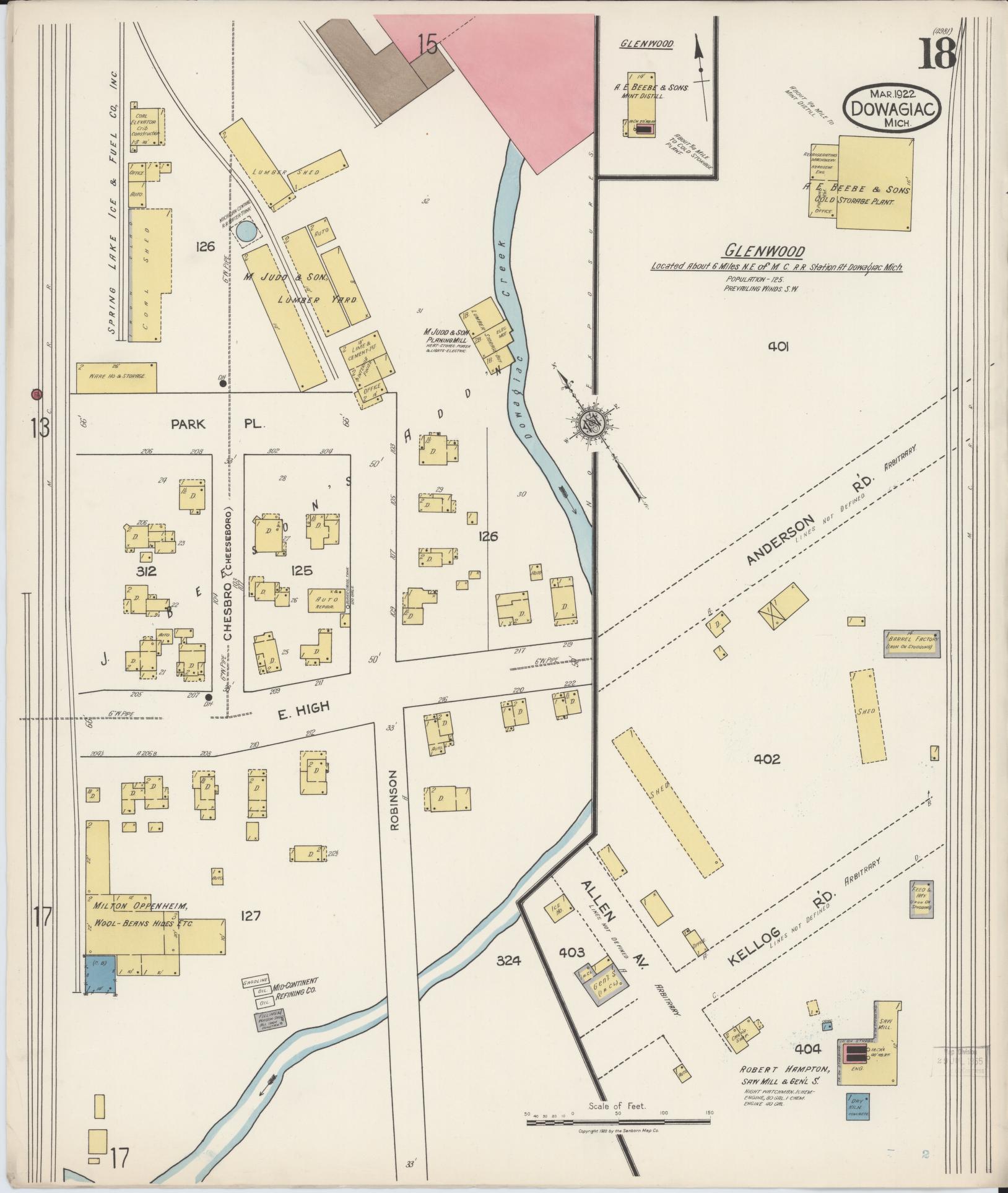 Sanborn Fire Insurance Map from Dowagiac, Cass County, Michigan (1922), Sheet #0018 - Historic Sanborn Fire Insurance Map Print, vintage old map wall art, antique decor, genealogy gift, Michigan Michigan map